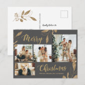 グレエレガントー金ゴールド写真コラージュクリスマスはがき ポストカード (正面/裏面)