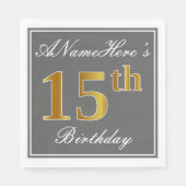 グレエレガントー、フェイク金ゴールド15番目の誕生日、名前をカスタムする スタンダードランチョンナプキン (正面)