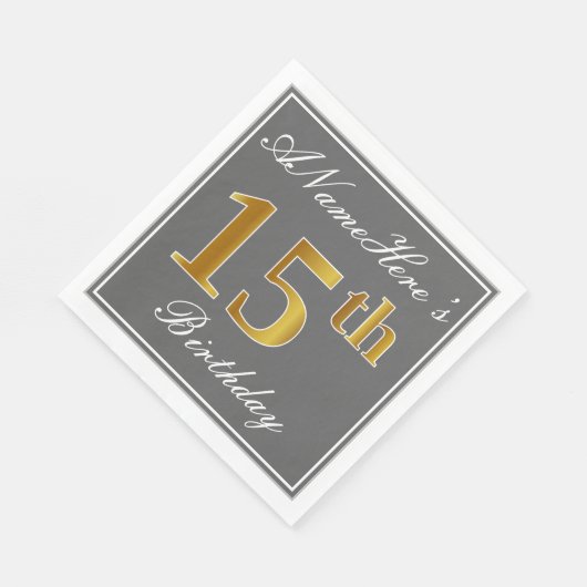 グレエレガントー、フェイク金ゴールド15番目の誕生日、名前をカスタムする スタンダードランチョンナプキン (角)