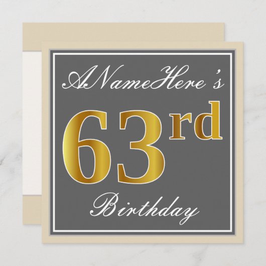 グレエレガントー、フェイク金ゴールド43番目の誕生日+名前 招待状 (正面/裏面)