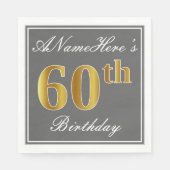 グレエレガントー、フェイク金ゴールド60番目の誕生日、名前をカスタムする スタンダードランチョンナプキン (正面)