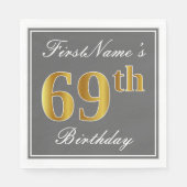 グレエレガントー、フェイク金ゴールド69番目の誕生日、名前をカスタムする スタンダードランチョンナプキン (正面)