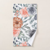 グレオレンジのトレンディな花柄 バスタオルセット (ハンドタオル)