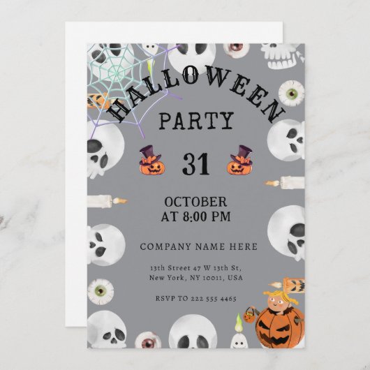 グレクールークラシックハロウィーンオフィスパーティー 招待状 (正面/裏面)