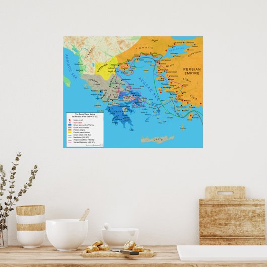 グレコペルシア戦争の間のギリシャ世界の地図 ポスター (キッチン)