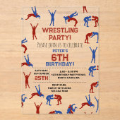 グレコローマンフリースタイルレスリング誕生日パーティー アクリル招待状 (正面)