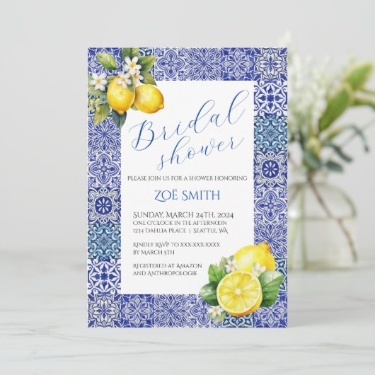 グレシアンブルーとレモンブライダルシャワーの招待状 招待状 (スタンド正面)