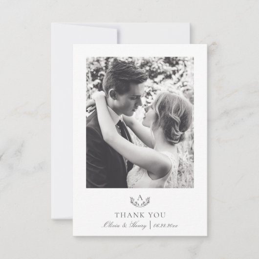 グレシンプルーエレガントモノグラム結婚の2枚の写真 サンキューカード (正面)