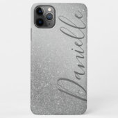 グレスタイリッシューフェイクグリッターシルバー背景カスタム iPhoneケース (裏面)