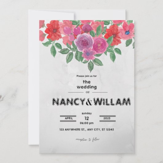 グレッドと赤の花の結婚発表 招待状 (正面)