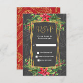 グレッド ゴールド ポインセチア クリスマス RSVP カード (正面/裏面)