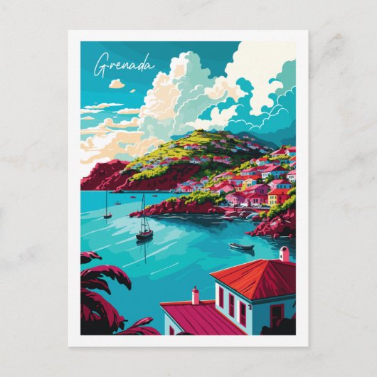 グレナダカリブのヴィンテージ旅行イラストレーション ポストカード (正面)