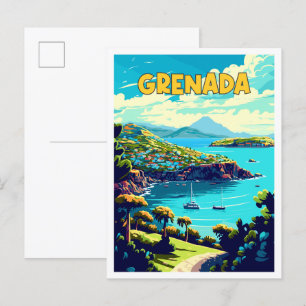 グレナダカリブのヴィンテージ旅行イラストレーション ポストカード