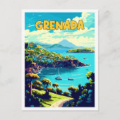 グレナダカリブのヴィンテージ旅行イラストレーション ポストカード (正面)
