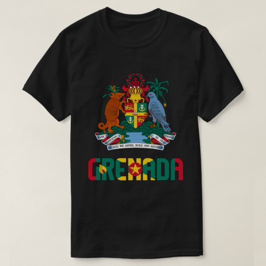 グレナダ国旗と愛国のコート Tシャツ (デザイン正面)