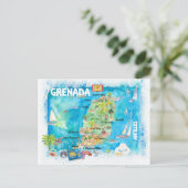 グレナダ領アンティル図解入りの、写真付きの諸島カリブのの地図 ポストカード (スタンド正面)