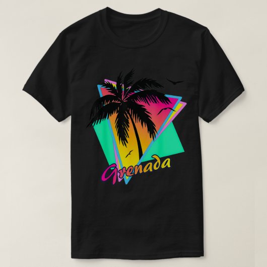 グレナダ80s熱帯夏サンセットパームツリーサンセ tシャツ (デザイン正面)