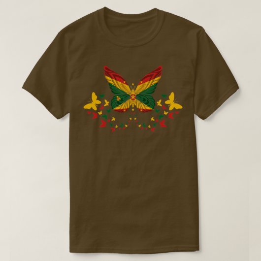 グレナダ・グレナディアン国旗の蝶 Tシャツ (デザイン正面)