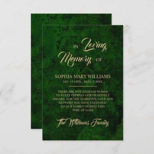 グレネリー&金ゴールド悔やみや弔慰メモリサンキューカード サンキューカード (正面/裏面)