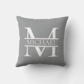 グレパーソナライズされたイエレガントモノグラムと名前 クッション (裏面)