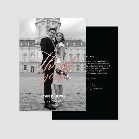 グレパーソナライズされたーモダングとバラの金ゴールド結婚の サンキューカード