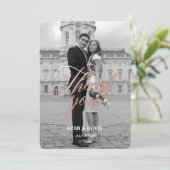 グレパーソナライズされたーモダングとバラの金ゴールド結婚の サンキューカード (スタンド正面)