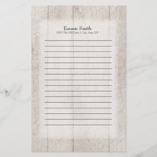 グレパーソナライズされたー素朴ウッド 便箋 (正面)