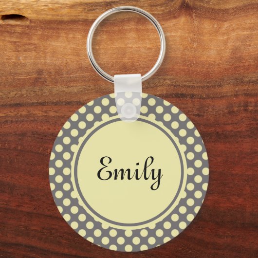 グレパーソナライズされたー&クリーム水玉模様キーチェーン キーホルダー (正面)