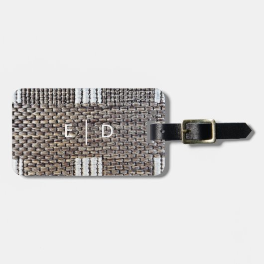 グレパーソナライズされたー&ホワイトバーフェイクラップ ラゲッジタグ (正面横)