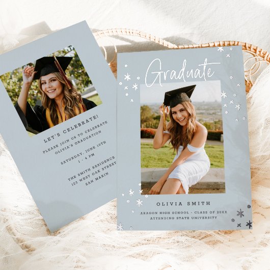 グレファンキーーモダングシルバー卒業発表 箔招待状