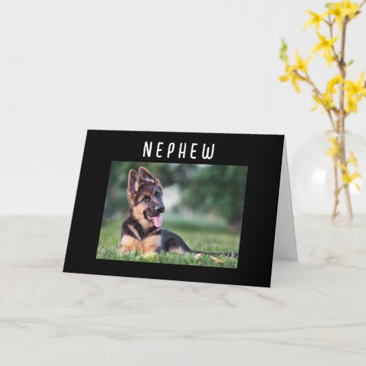 グレマン・シェファードが「ハッピーバースデー甥」のカードを言う カード (黄色い花)