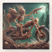 グレムボンとスカルダストが大きなチョッパーを乗せた ガラスコースター (正面)