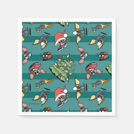グレムリン | かわいいコミッククリスマスパターン スタンダードカクテルナプキン (正面)