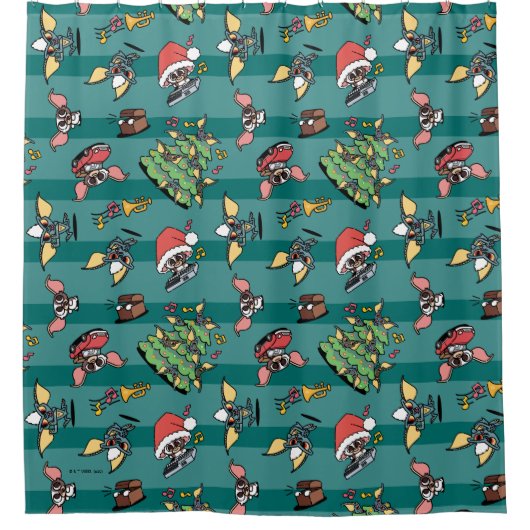 グレムリン |かわいい漫画クリスマスパターン シャワーカーテン (正面)