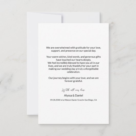 グレモダンイシンプル結婚ーの3枚の写真コラージュ サンキューカード (裏面)