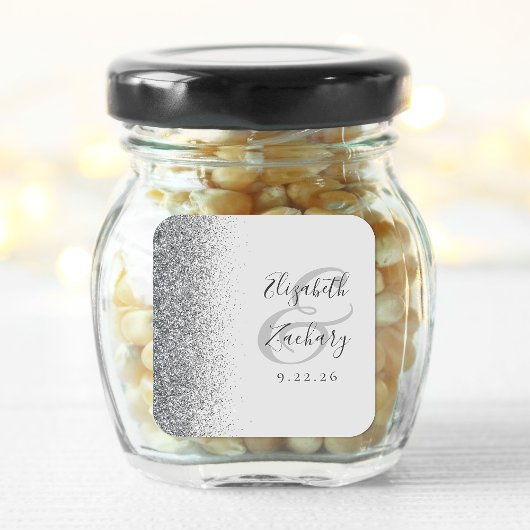 グレモダンイ淡い色のシルバーグリッターエッ結婚ジ スクエアシール