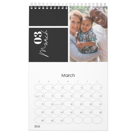 グレモダンーカスタム数々のの写真年度のお祝い  カレンダー (3月 2026)