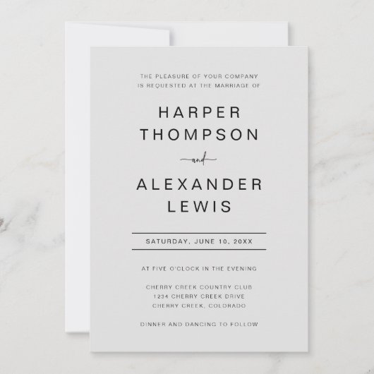 グレモダンーシンプルタイポグラフィ結婚ズ 招待状 (正面)