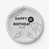 グレモダンーハッピーバースデー任意の年カスタム間 ペーパープレート (正面)