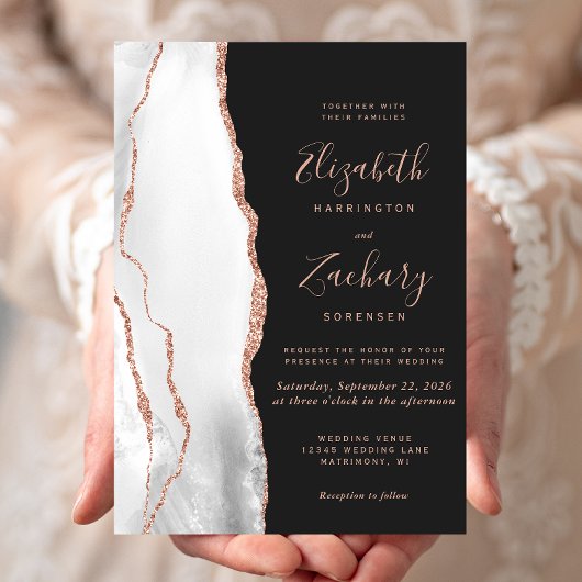 グレモダンーバラ金ゴールドアゲート石板ブラック結婚ズ 招待状