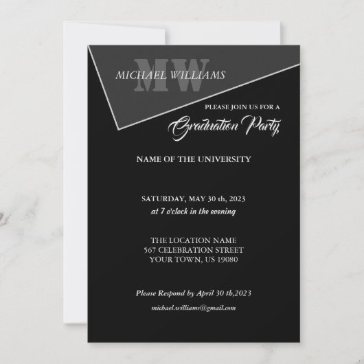 グレモダンー芸術的ブラックモノグラム 招待状 (正面)