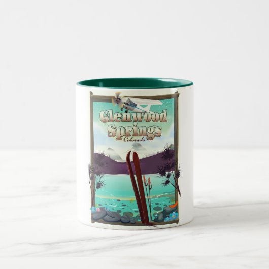 グレンウッド春コロラドスキーポスター。 ツートーンマグカップ (中央)