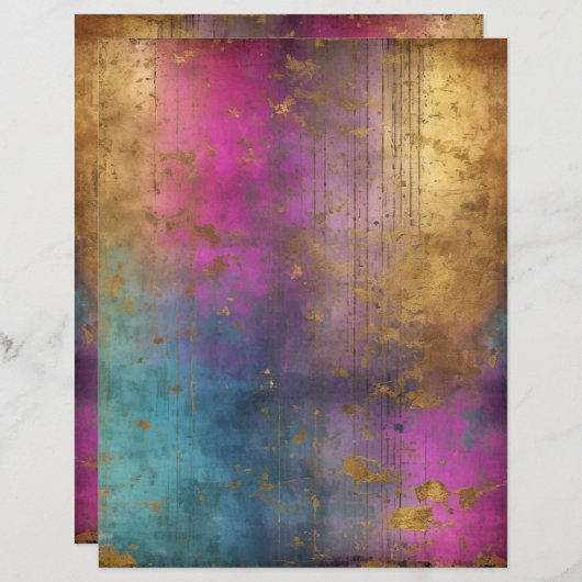 グレンジーグラムピンクターコイズ金ゴールドスクラップブック紙 (正面/裏面)