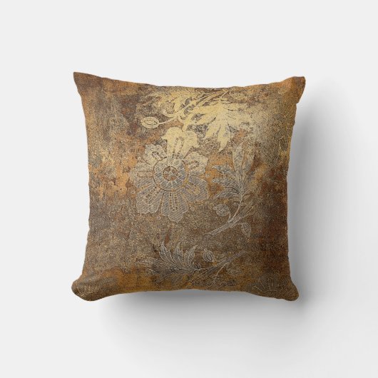 グレンジーゴールデンブロンズヴィンテージフローラオーナメント クッション (正面)