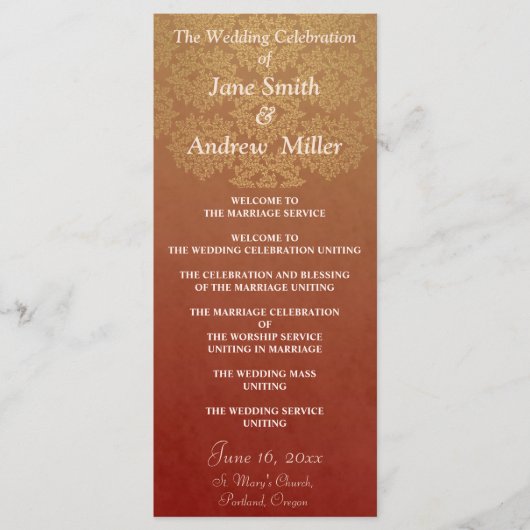 グレンジーダマスクのパターン結婚式 プログラム – 赤 (正面)