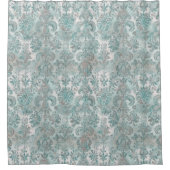 グレンジ ダマスク アクア ミント ブルー ブラッシュ ピンク シャワーカーテン (正面)