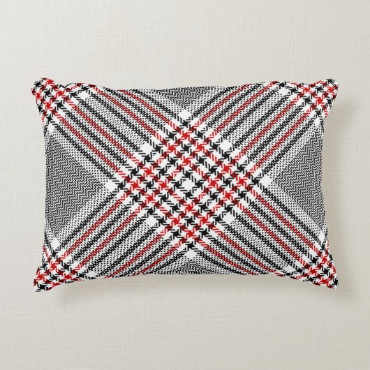 グレン格子模様。黒、赤、白のシームレスタール アクセントクッション (正面)