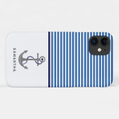 グレーいかりと青、白ストライプ色のネイビー航海の Case-Mate iPhoneケース (裏面(横))