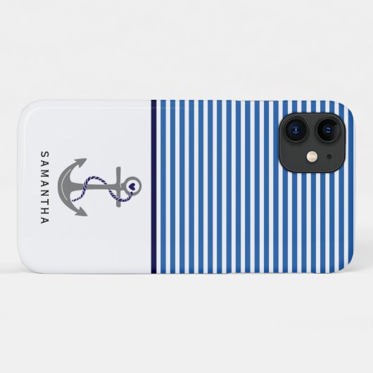 グレーいかりと青、白ストライプ色のネイビー航海の Case-Mate iPhoneケース (裏面(横))