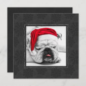 グレーおもしろいの雪が積もったサンタハットのブルドッグ シーズンカード (正面/裏面)